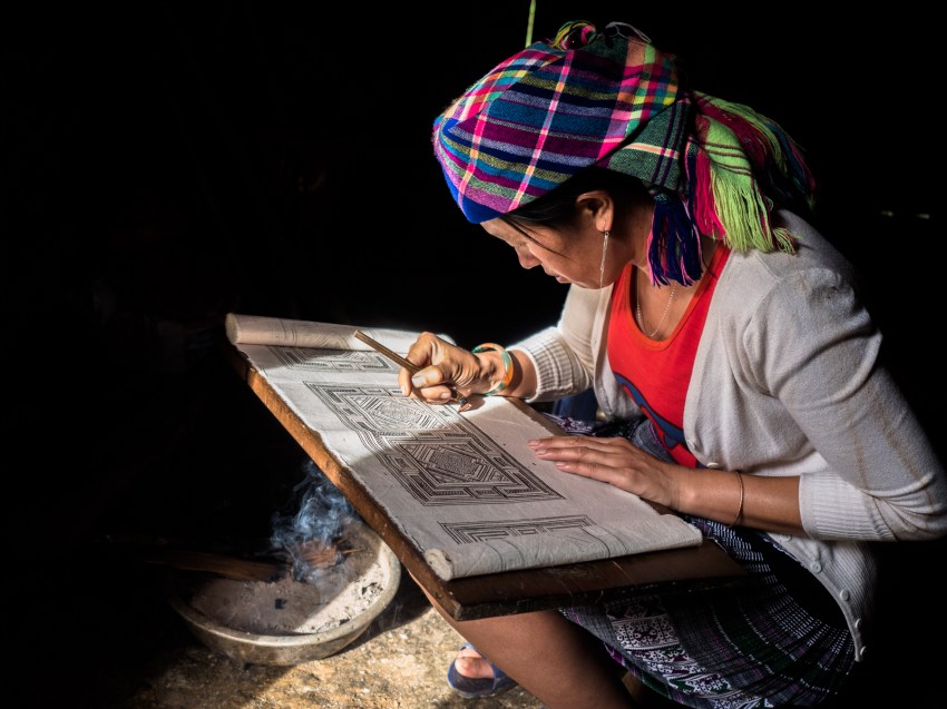 batik, main, indigo, portraits ethniques, vietnam