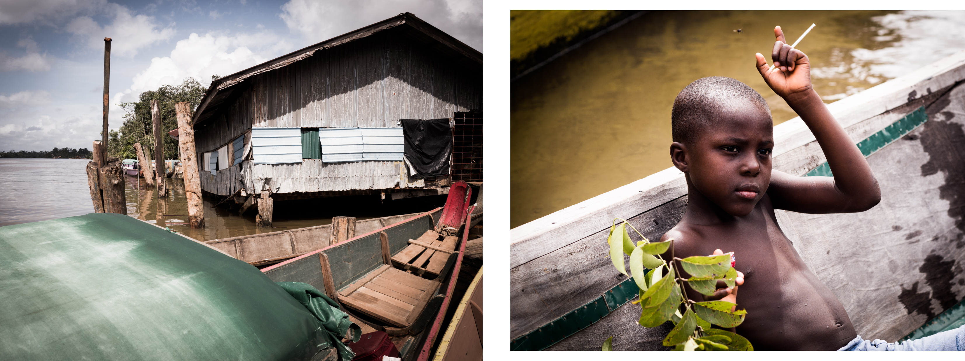 guyane Amazonie - enfant pirogue sur les rives du maroni - fleuve st laurent