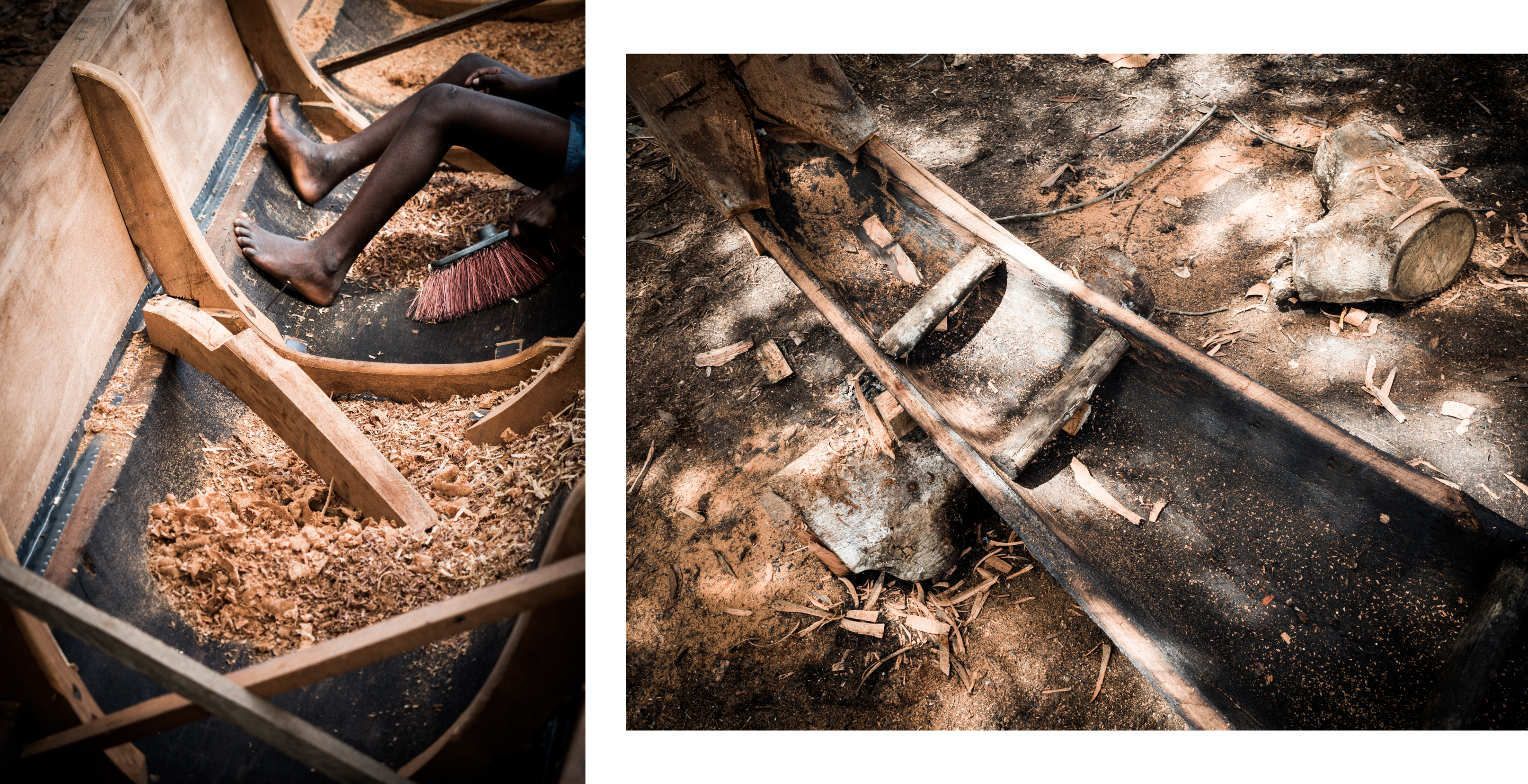 guyane Amazonie - rive du maroni - fleuve st laurent du maroni - construction d'une pirogue